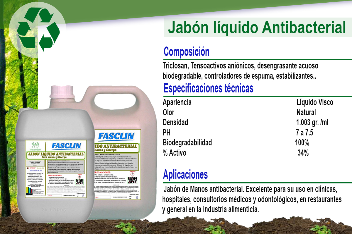 JJabón líquido Antibacterial Para manos y cuerpo FASCLIN
